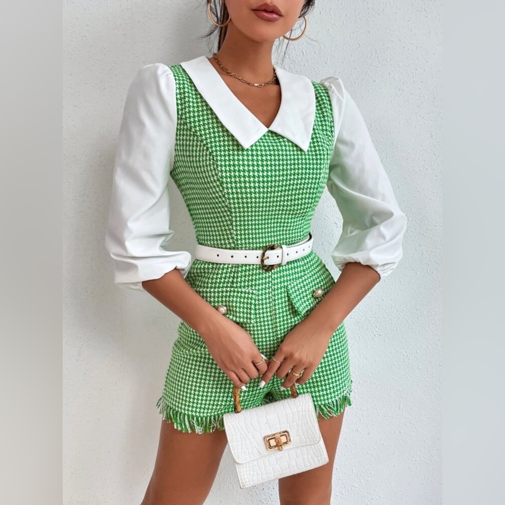 (NWT) Green/white tweed romper 💚🤍